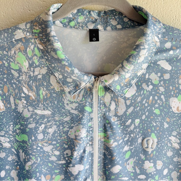 Lululemon Mens Terrazzo Marble Blue Vented Tennis Activewear Polo Shirt Sz Large - Picture 4 of 13